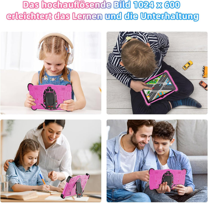 Kinder Tablet 7 Zoll Android 15, Tablet Kinder Sturzschutzgehäuse mit 10GB RAM + 64GB ROM (TF 1TB),