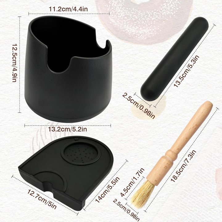 Abklopfbehälter für Siebträger und Kaffee Tamper Matte Silikon mit Reinigungsbürste Knock Box Espres