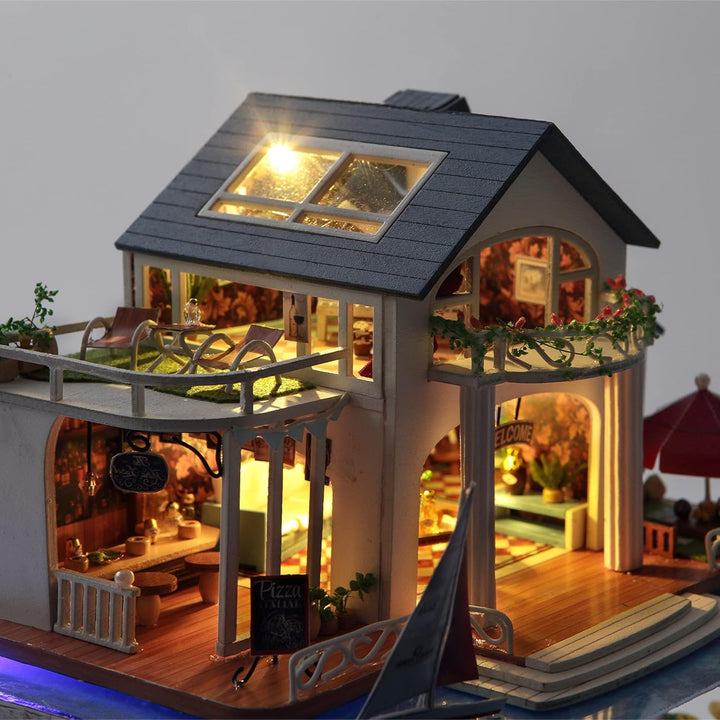 Cuteefun DIY Miniatur Puppenhaus Meer Kit zum BAU Miniatur Haus mit Staubdichten Möbeln und Werkzeug