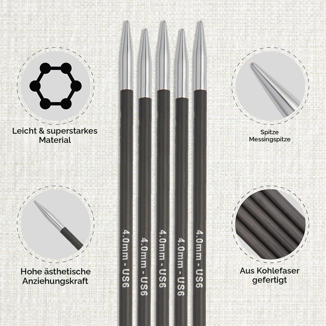 KnitPro Doppelspitz-Stricknadel-Set – Karbonz (20 cm) – 5er-Set 20 cm Karbonz, 20 cm Karbonz