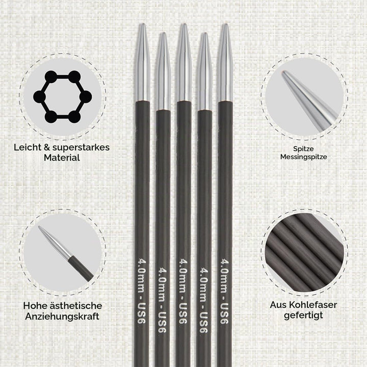 KnitPro Doppelspitz-Stricknadel-Set – Karbonz (20 cm) – 5er-Set 20 cm Karbonz, 20 cm Karbonz