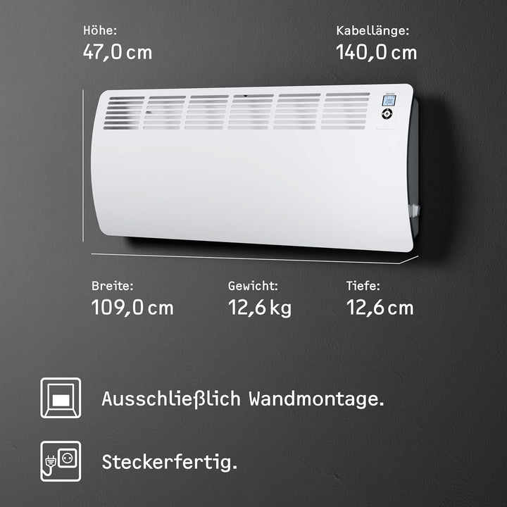 STIEBEL ELTRON Wandkonvektor CON 30 Premium, 3 kW für ca. 35 m², VDE geprüft, LC-Display, Wochentime