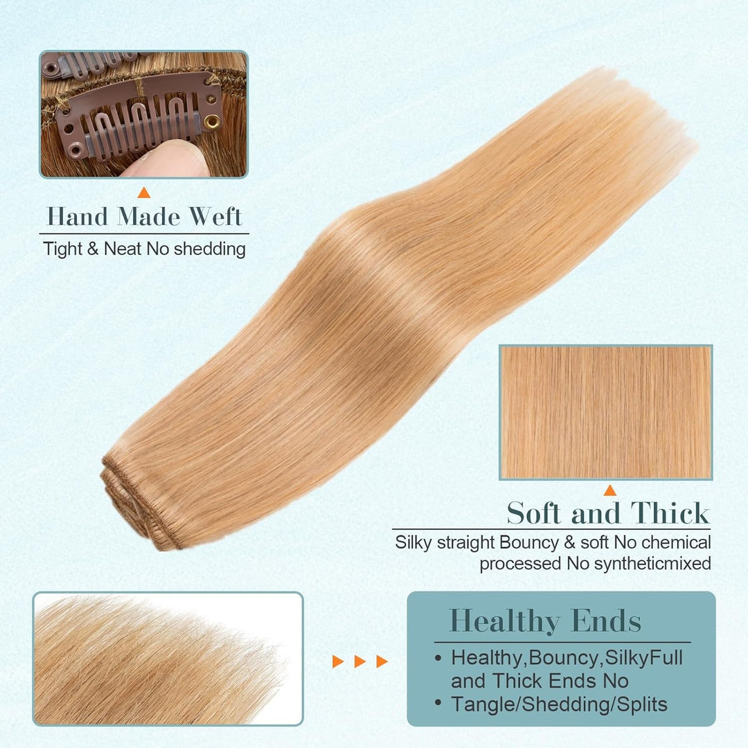 Benehair Clip in Extensions Echthaar, 8 Stück 100% Echtes Haar Extension 75g, Hellbraun Haarverlänge