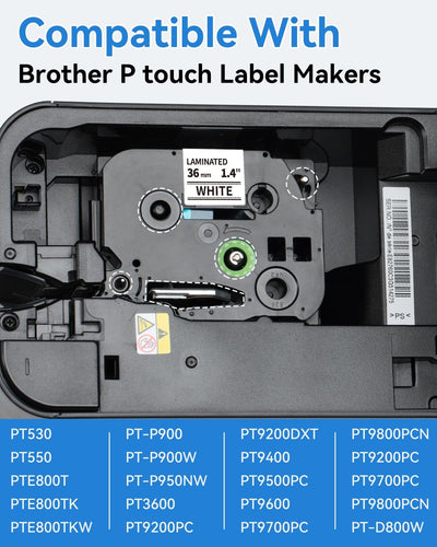Upwinning Tze-261 Tze261 36mm Kompatile mit Brother P touch bänder 36mm, Ersatz für Tze 36mm für Bro