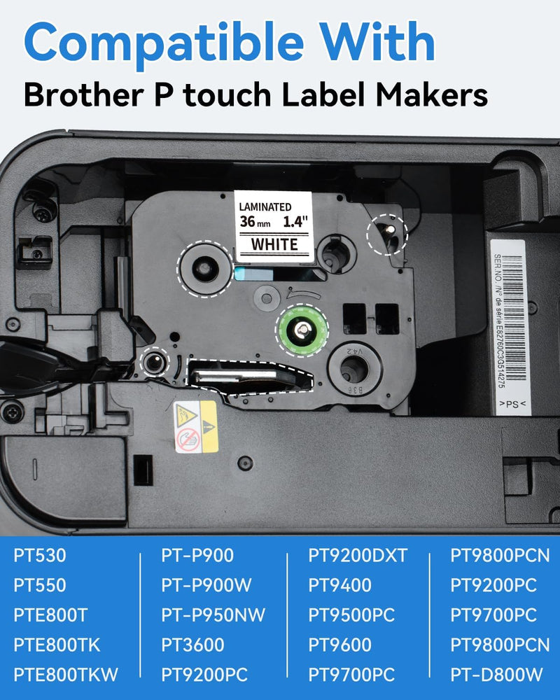 Upwinning Tze-261 Tze261 36mm Kompatile mit Brother P touch bänder 36mm, Ersatz für Tze 36mm für Bro