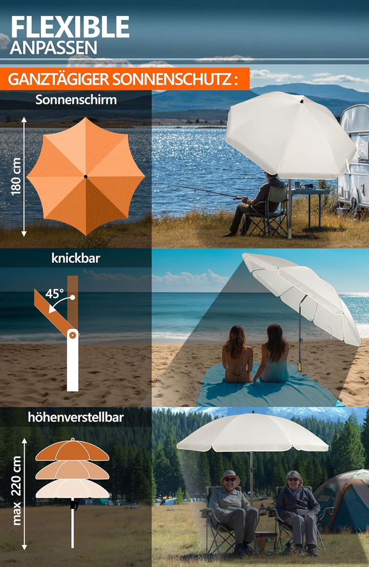 4smile Sonnenschirm Strand SunnyJoy in Beige, 3er Set - Strandschirm windfest stabil + Rasendorn Son