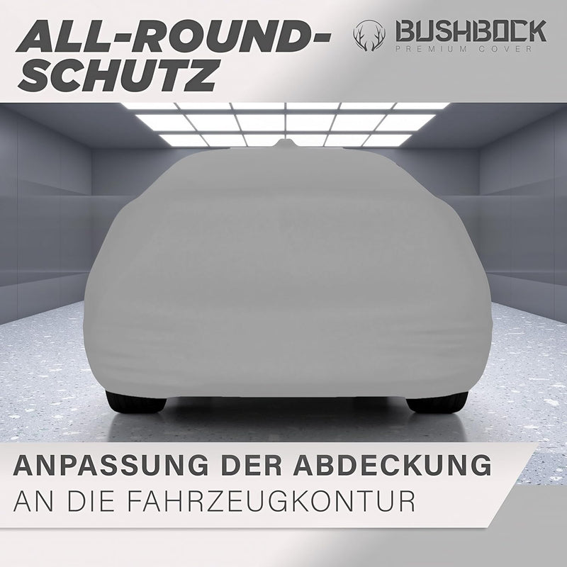 BUSHBOCK® Premium Autoabdeckung Indoor - Satin Schutzhülle Stoff - Abdeckplane Autoplane Autogarage