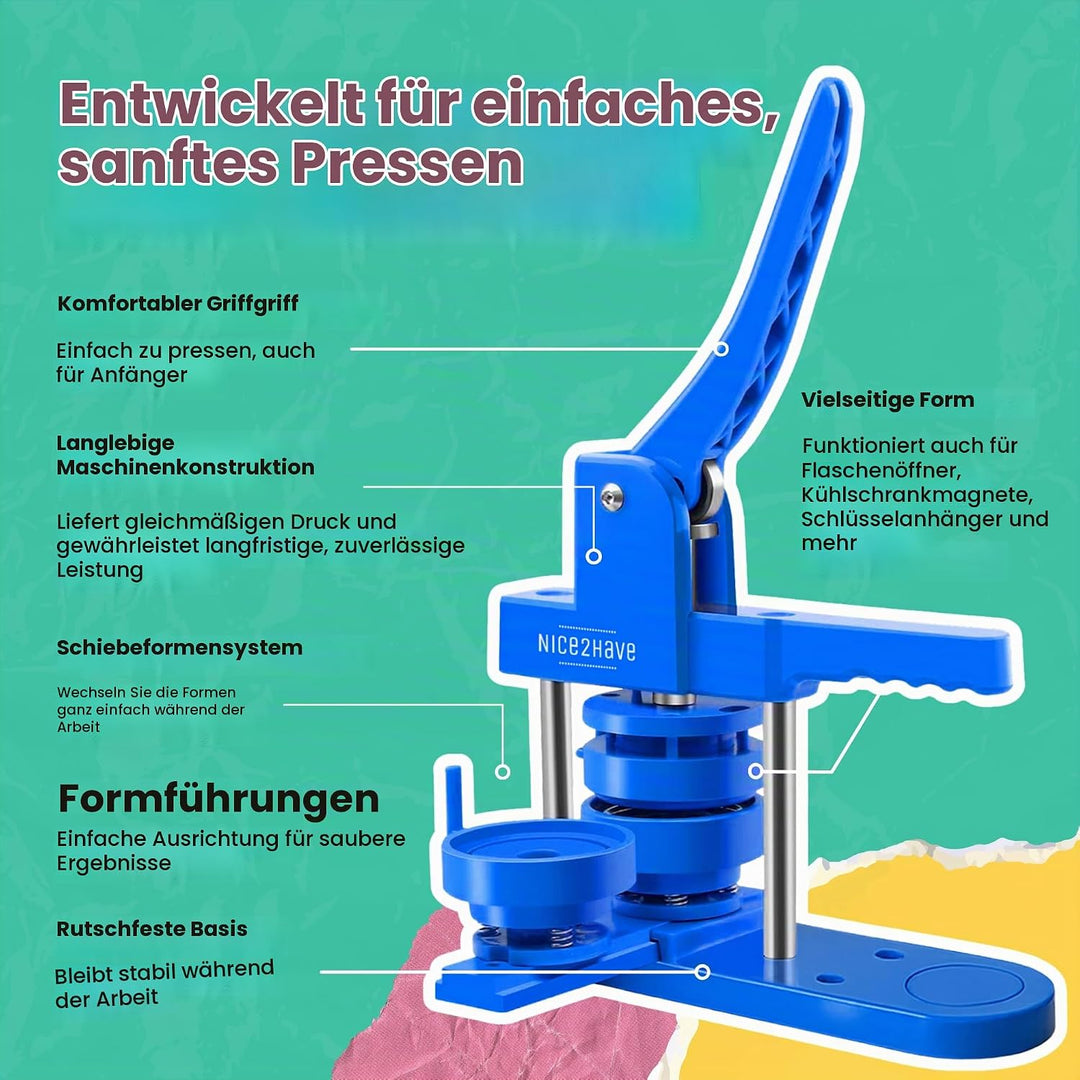 Nice2Have Knopfmacher-Maschine, mehrere Grössen, 3.2–5.7 cm – (500 Stück Knöpfe, 15 Stück Kühlschran