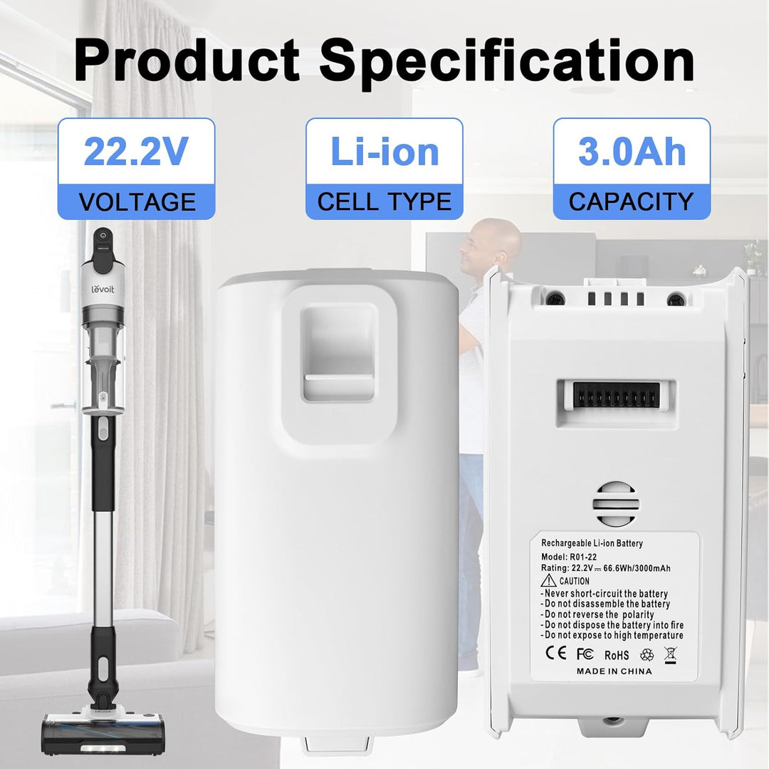 3000 mAh 22,2 V Ersatzakku für Levoit LVAC-200 Staubsauger, kompatibel mit LSV-V201-WUS LSV-V201B Ak