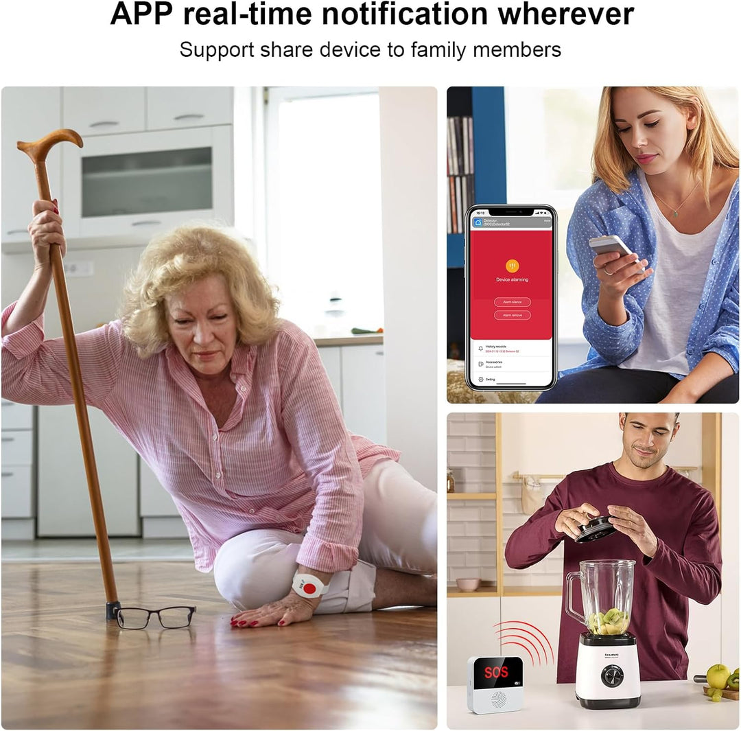 Chatthen Notrufknopf für Senioren, Tuya WiFi Alarmanlage Haus, Senioren Notruf Empfänger*1+Ruftaste*