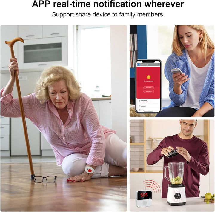 Chatthen Notrufknopf für Senioren, Tuya WiFi Alarmanlage Haus, Senioren Notruf Empfänger*1+Ruftaste*