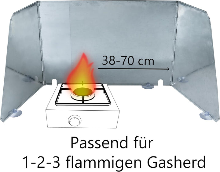 Universal Windschutz für Campingkocher Stahl verstellbar 38-70cm Aufbewahrungstasche passend für 1-2