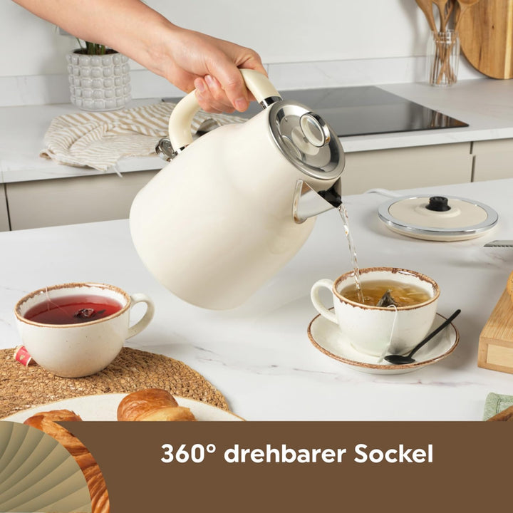 Salter Retro Creme Wasserkocher - 1,7L, 360°-Basis, abnehmbarer Kalk-Filter, Flaches Heizelement, Tr