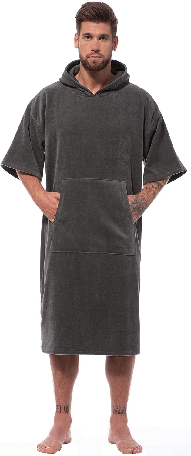 Morgenstern Surf Poncho Damen Herren 100% Baumwolle Velours Einheitsgrösse XS-L Grau, XS-L Grau