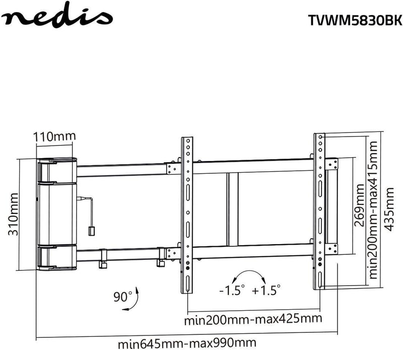 Nedis, Motorisierte TV-Wandhalterung, 32-60, Max 40 kg, Schwarz