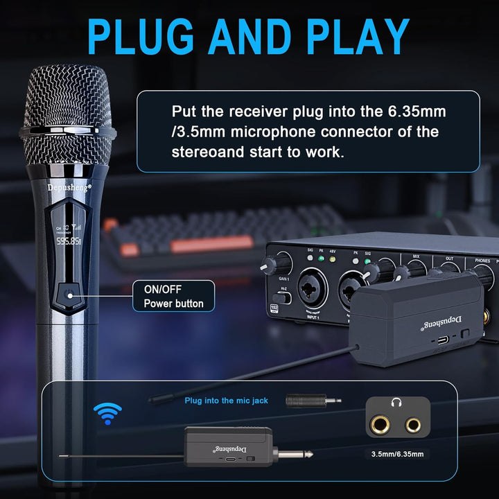 Depusheng Drahtlose Mikrofone, Dual-Karaoke-Mikrofonsystem, Microfonos Inalambricos mit wiederauflad