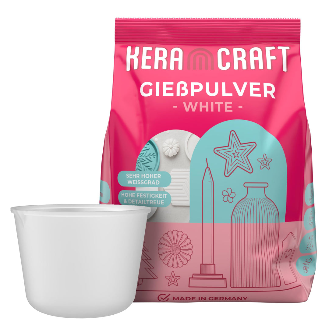 KERACRAFT Giesspulver weiss 4,5kg mit 1.000ml Silikonbecher zum Giessen - Reliefgiesspulver weiss fü