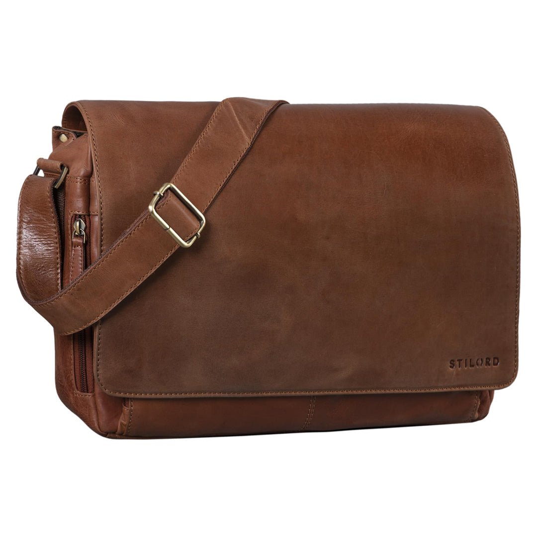 STILORD 'Tom' Vintage Leder Umhängetasche für Studium Uni Büro Arbeit 15 Zoll Laptoptasche DIN A4 Sc