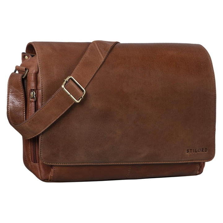 STILORD 'Tom' Vintage Leder Umhängetasche für Studium Uni Büro Arbeit 15 Zoll Laptoptasche DIN A4 Sc