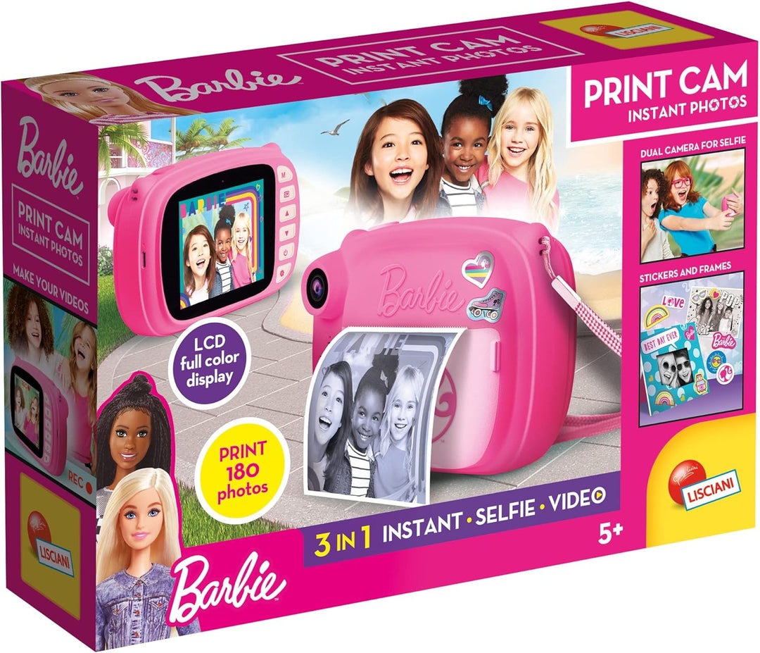 Lisciani - BARBIE Print Cam - Sofortbildkamera BARBIE für Kinder ab 5 Jahren - 3 in 1: Sofortfotos S