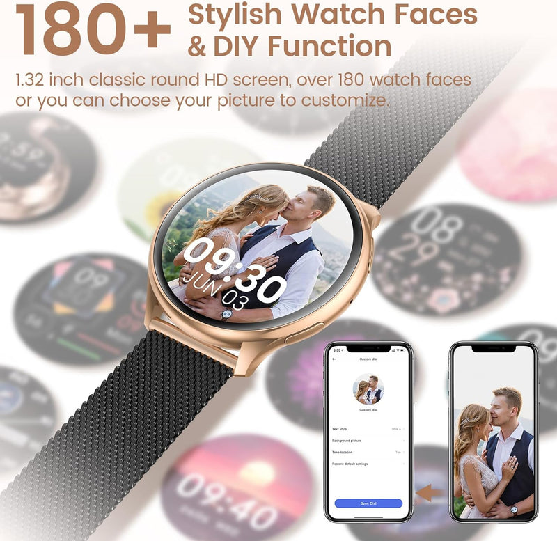 RUXINGX Smartwatch Damen mit Telefonfunktion, 1,32 Zoll HD Voll Touchscreen, IP68 Fitness Tracker mi