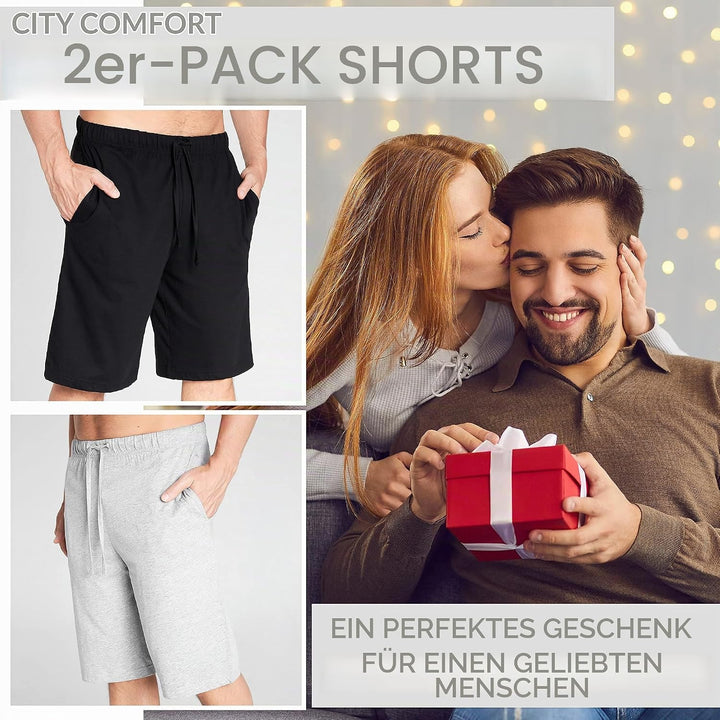 CityComfort Pyjama Shorts Herren, Kurze Schlafanzughose Herren mit Seitentaschen &amp; Elastischem Bund