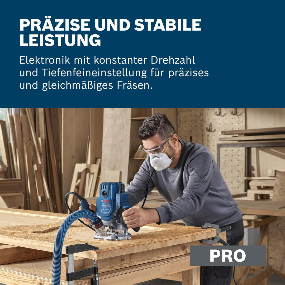 Bosch Professional kabelgebundene Oberfräse GOF 20-12 (inkl. Staubabsaugung,Parallelanschlag,Zentrie