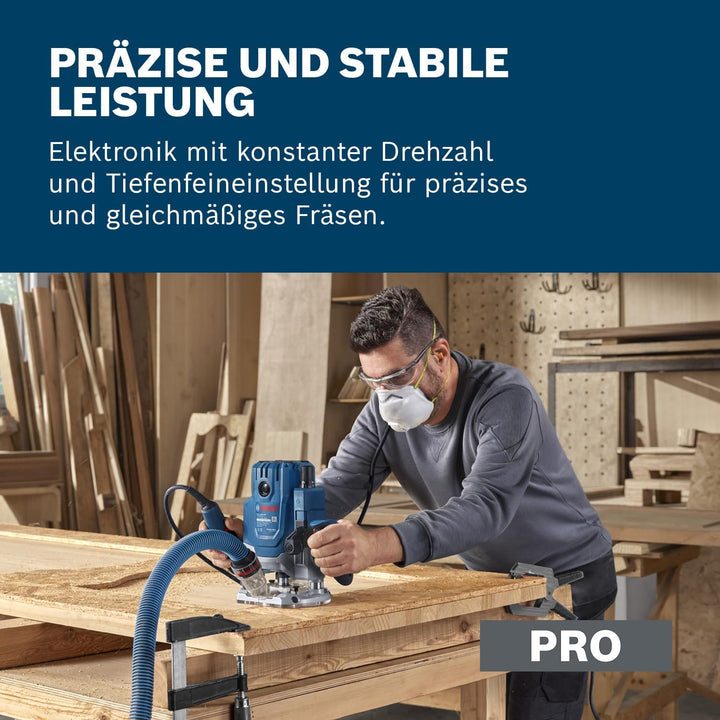 Bosch Professional kabelgebundene Oberfräse GOF 20-12 (inkl. Staubabsaugung,Parallelanschlag,Zentrie