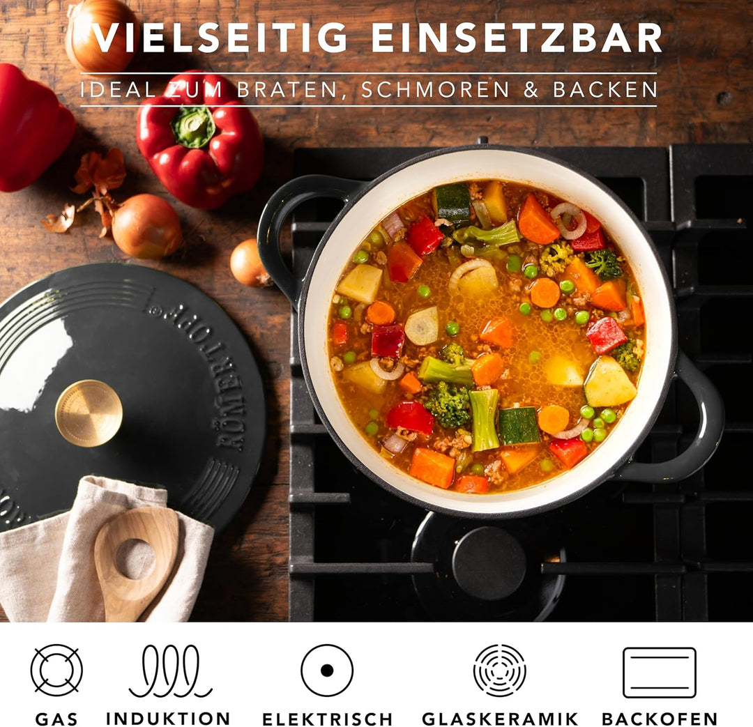 Römertopf Bräter Emaille Gusseisen Topf Schmortopf 24 cm Deckel, Anthrazit Anthrazit 24 cm, Anthrazi
