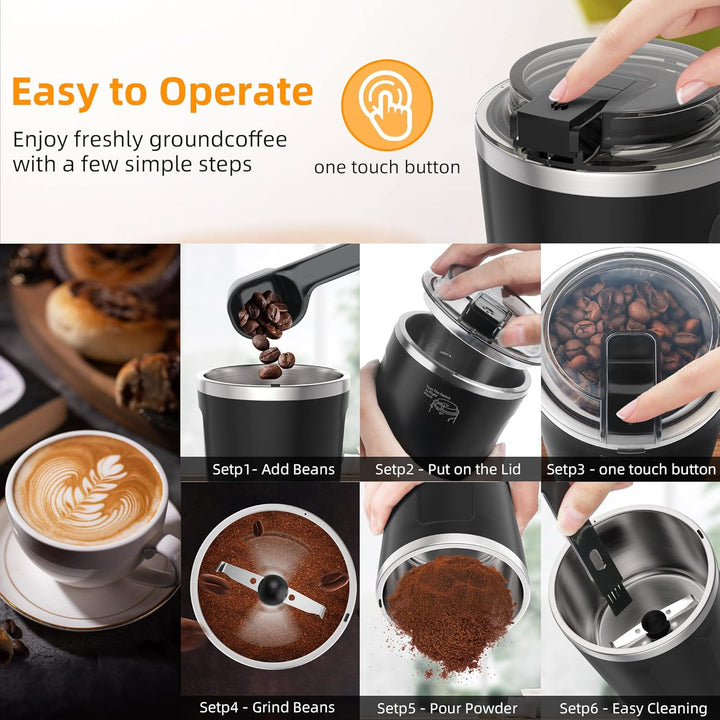 Kaffeemühle, Elektrische Espresso Kaffeebohnen Gewürzmühle, Kaffeeklinge Mühlen,Eins Berühren Tragba