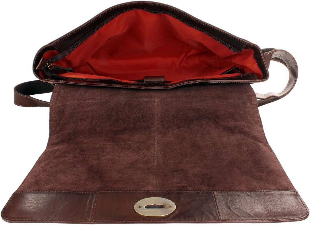 Shalimar Unisex – Erwachsene Echtlederumhängetasche, Dunkelbraun, 41x30x11 cm