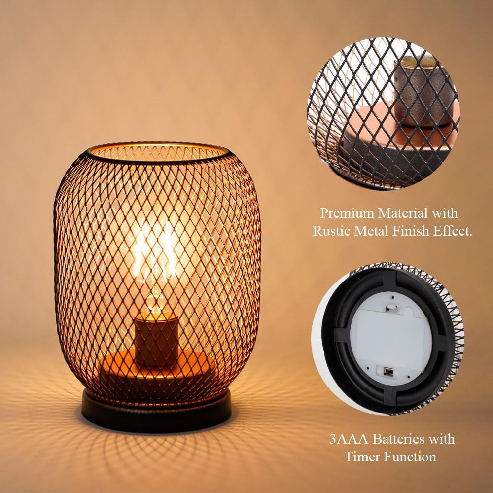 TRIROCKS Set Von 2 Batteriebetriebene Tischlampe Metallkäfig Kabellose Laterne Mit LED Birne Oval Vi