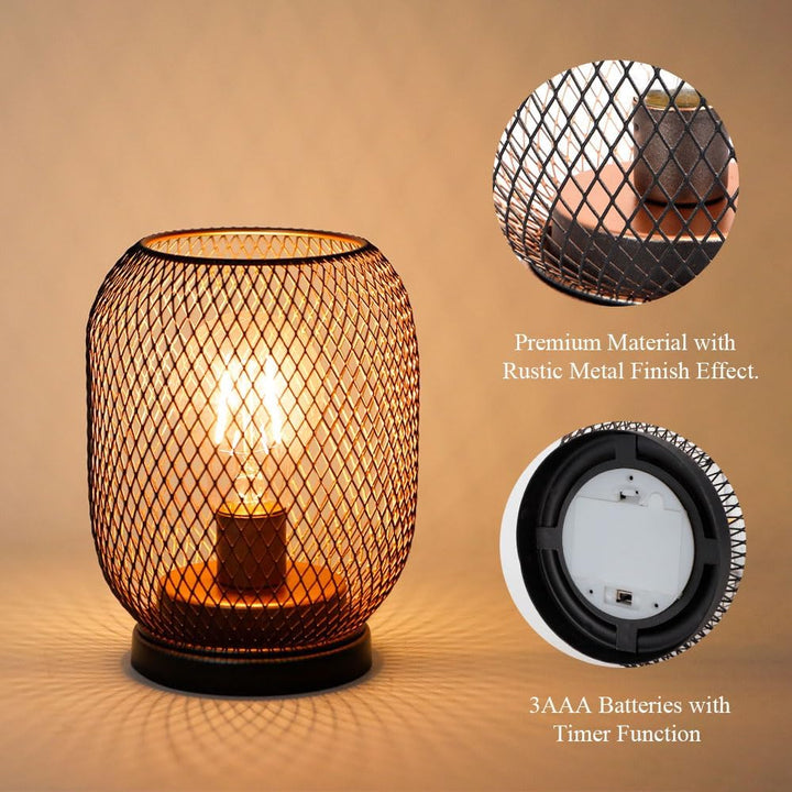 TRIROCKS Set Von 2 Batteriebetriebene Tischlampe Metallkäfig Kabellose Laterne Mit LED Birne Oval Vi