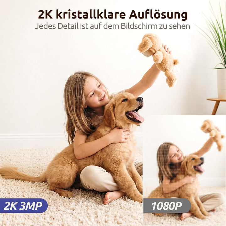 AOQEE 2K Überwachungskamera Innen - 2,4 & 5 GHz Babyphone mit Kamera Überwachung Innen WLAN, Hundeka