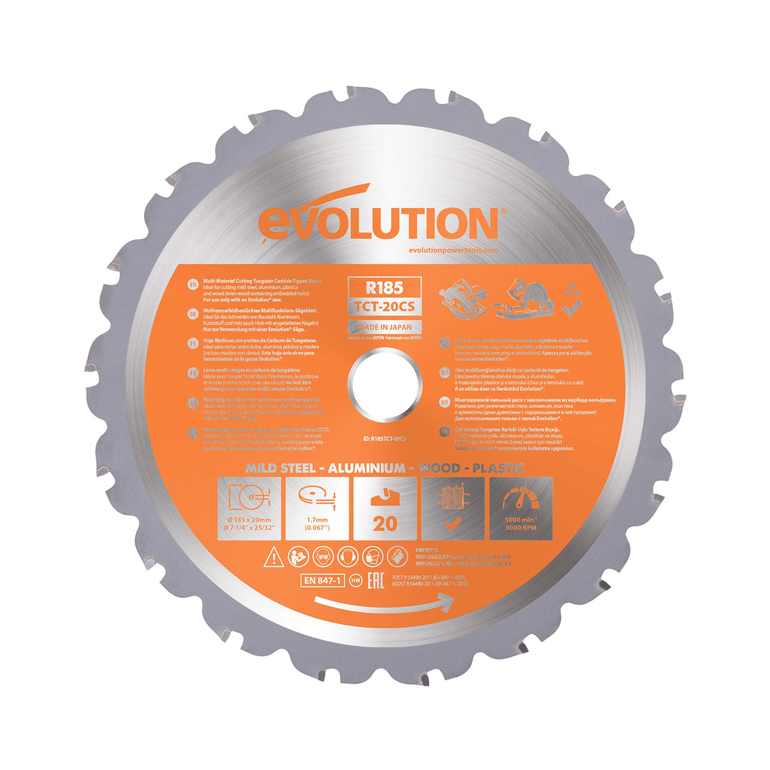 Evolution Power Tools R185TCT-20CS (Rage) Multi-Material-TCT-Klinge zum Schneiden von Holz, Metall u