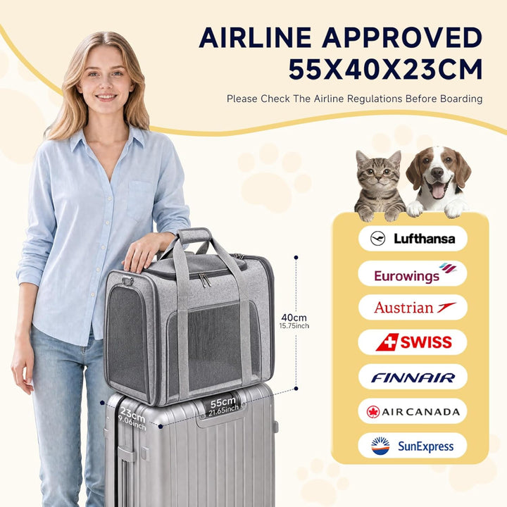 Hundetasche Flugzeug 55x40x23 Eurowings Lufthansa，Faltbare leichte Tragetasche mit Netzstoff Flugtas