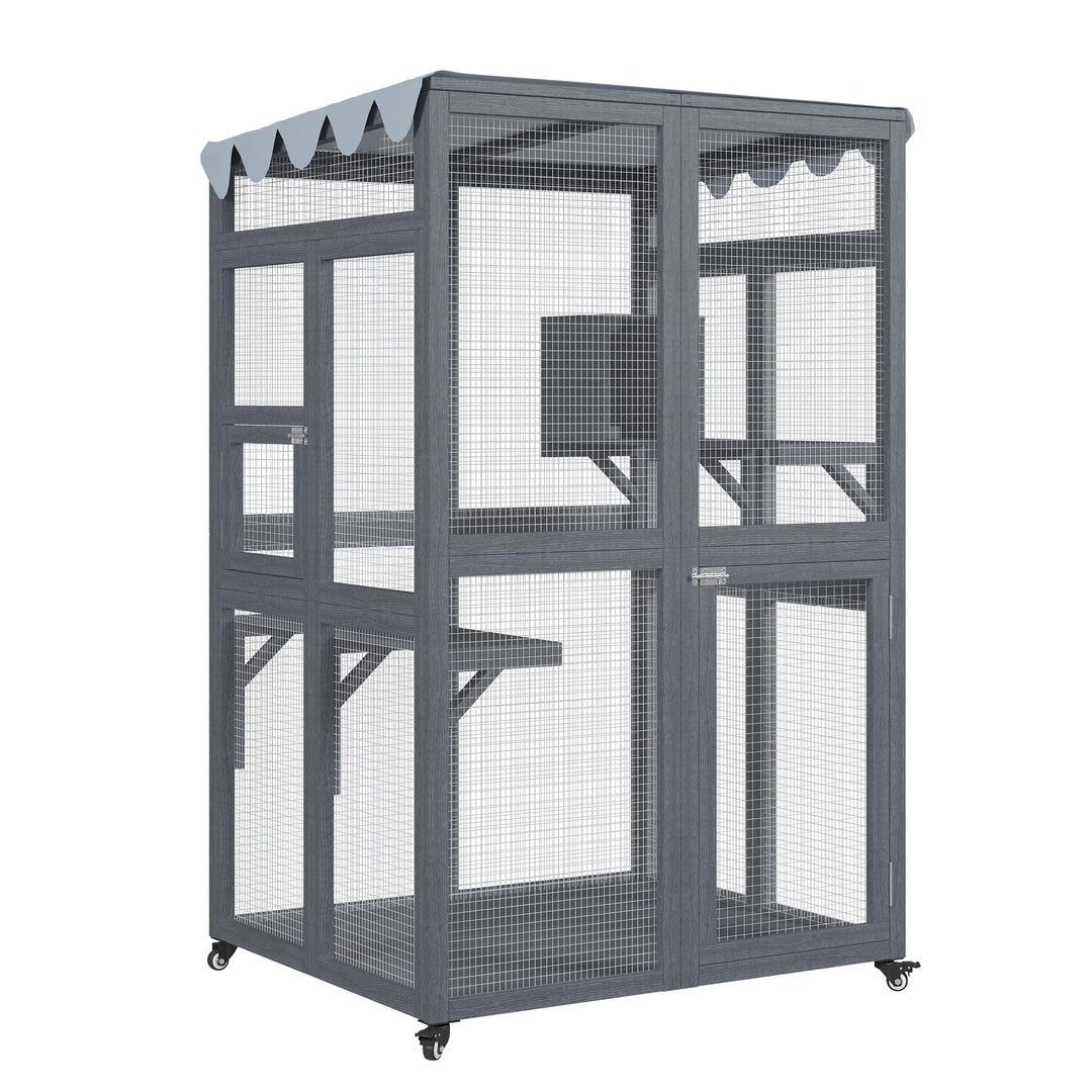 Katzengehege für den Aussenbereich,84x100x165cm | Wasserdicht Seitliche Tür Mobil Klein Katzenhaus