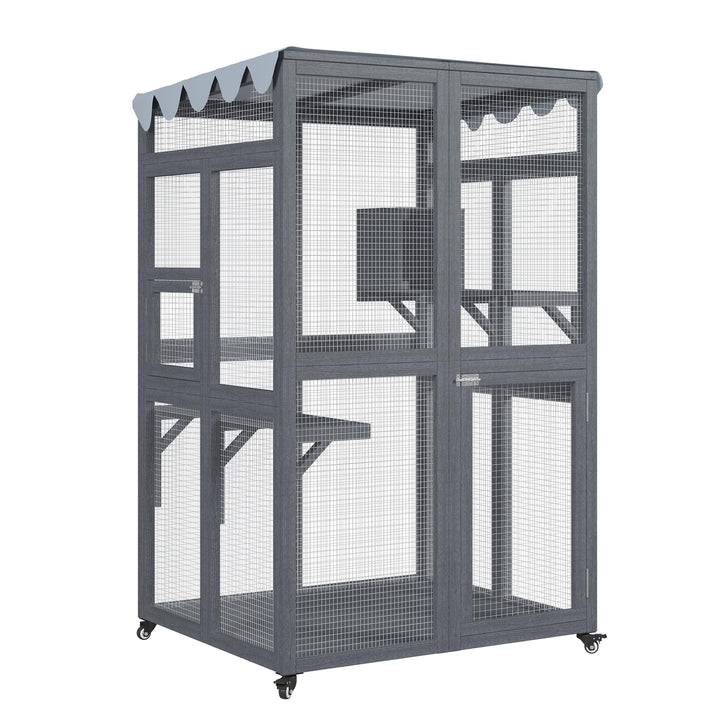Katzengehege für den Aussenbereich,84x100x165cm | Wasserdicht Seitliche Tür Mobil Klein Katzenhaus
