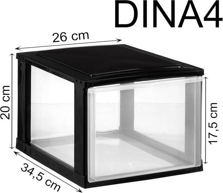 Hummelladen Schubladenbox DIN A4 mit 1 hohen Schublade 34,5x26x20 cm - schwarz-transparent Kunststof
