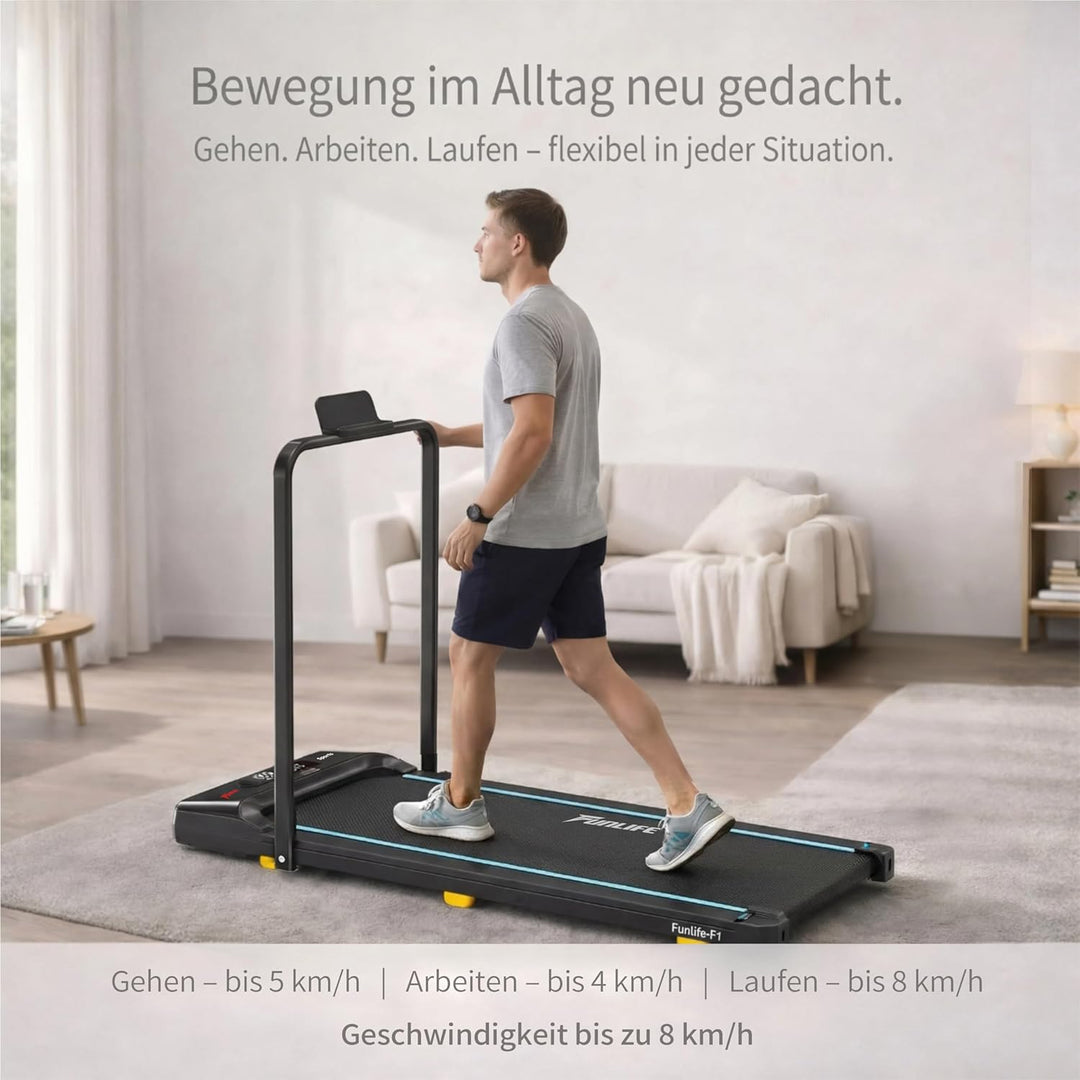 FunLife F1 Untertisch Walking Pad – 3 in 1 mini Laufband klappbar mit Haltegriff, stark, leise & kom