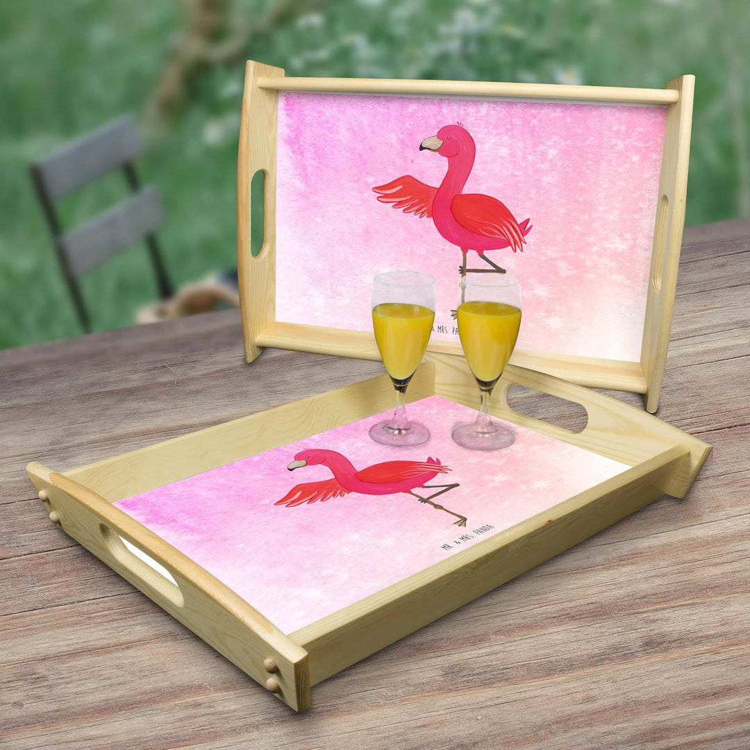 Mr. & Mrs. Panda Tablett Flamingo Yoga - Geschenk, Rosa, Yogi, Deko, Achtsamkeit, Baum, Urlaub, Holz