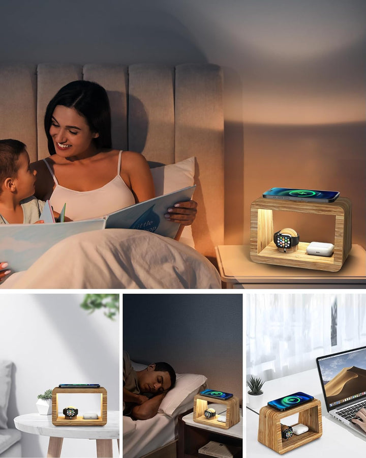 Kabellose Ladestation: 3-in-1 kabelloses Ladegerät mit Nachtlichtern – schnelle i Phone-Ladestation
