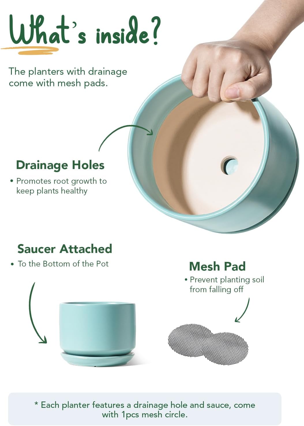 LE TAUCI Keramik-Pflanztöpfe, 10,9 cm + 13 cm + 17,3 cm, 3 Stück, Pflanzgefässe mit Ablaufloch und U