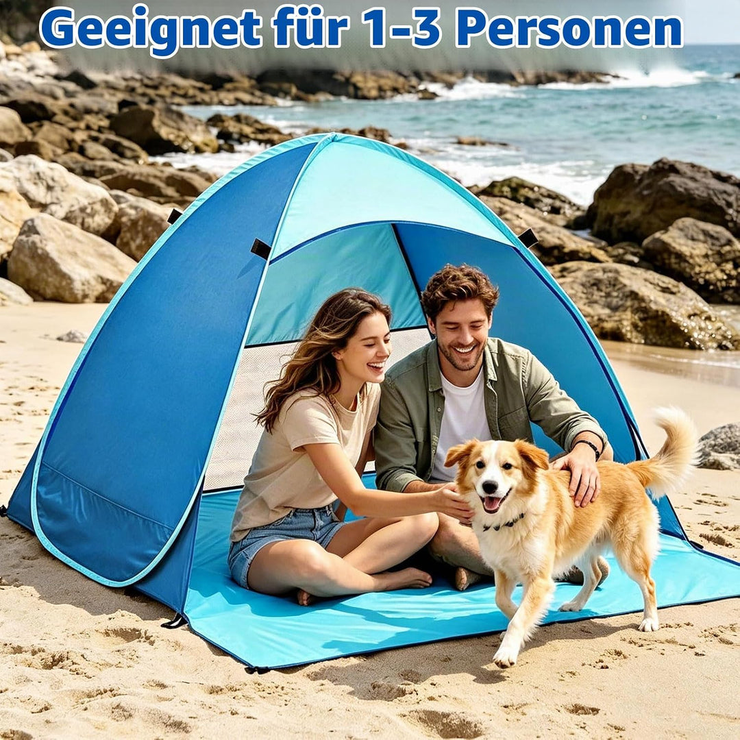 Pop Up Strandmuschel, UPF 50+, Windschutz Strand, Strandzelt für 1-3 Personen, inkl. Tragetasche und