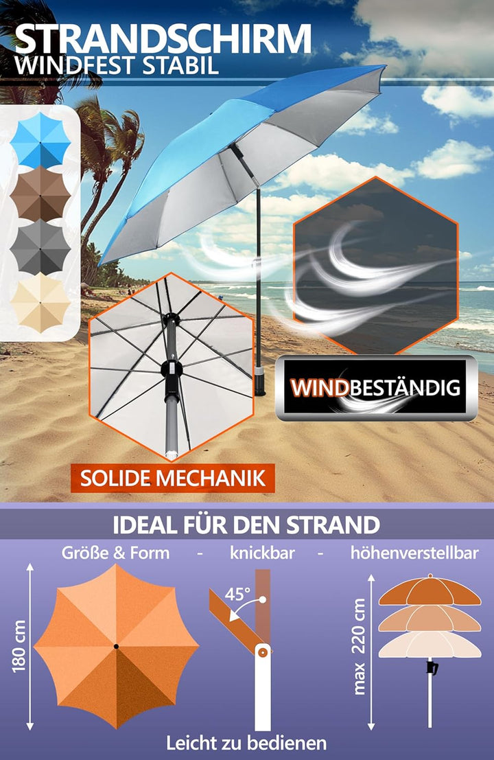 4smile Sunnyjoy Sonnenschirm Strand 3-IN-1 Set - Strandschirm windfest stabil, UPF 50+ Sonnenschirm