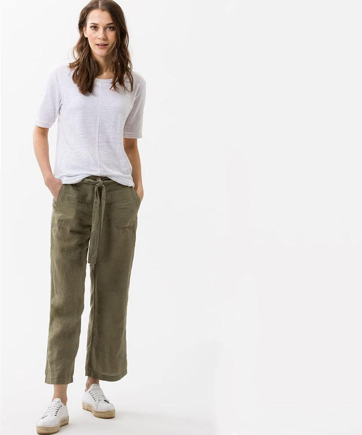 BRAX Damen Style Maine S Verkürzte Leinenhose Hose 32W / 32L Khaki, 32W / 32L Khaki