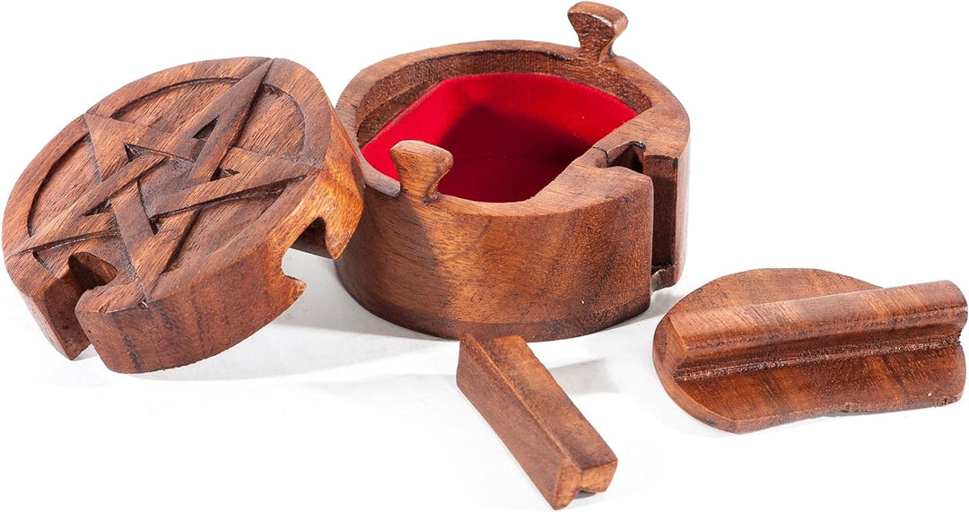 Windalf Schutz Schmuckdose Pentagramm Ø 9 cm Celtic Puzzledose Geschenkdose Schmuckschatulle Handarb