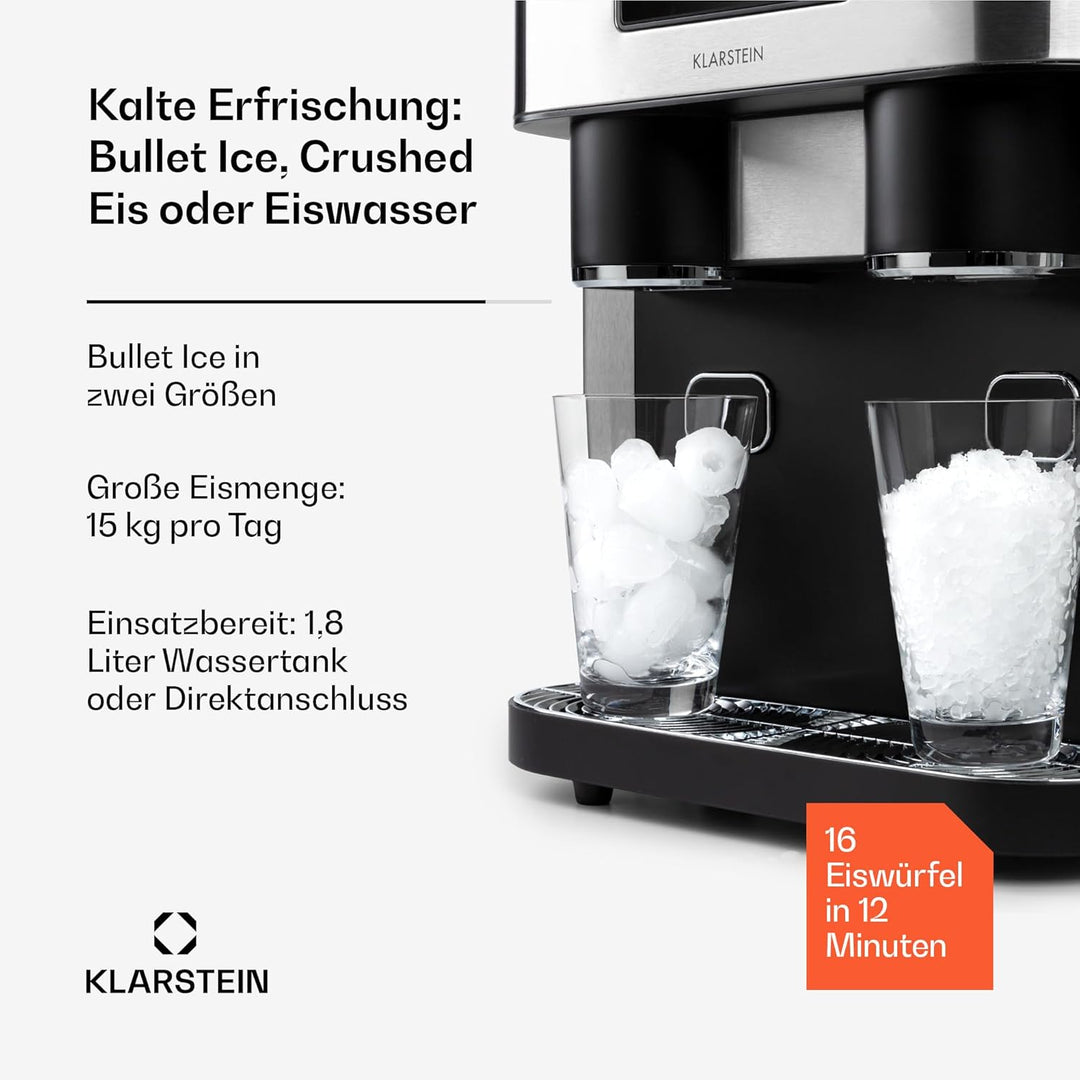 Klarstein Eiswürfelmaschine Klein, 1,8L Eiswürfelbereiter, Eiswürfelmaschine für Crushed und Bullet