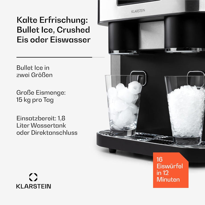 Klarstein Eiswürfelmaschine Klein, 1,8L Eiswürfelbereiter, Eiswürfelmaschine für Crushed und Bullet