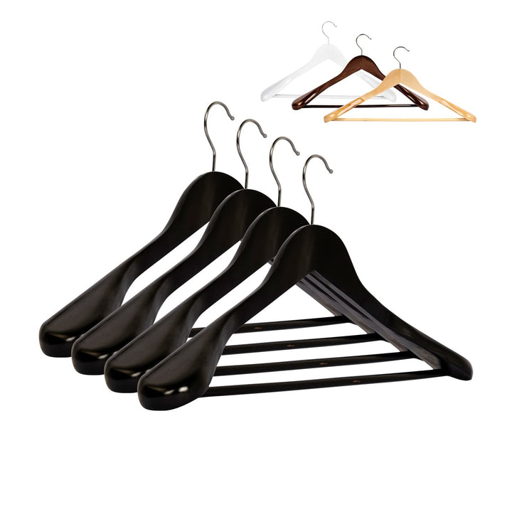 5 x Anzugbügel Jackenbügel Kleiderbügel Holz Schwarz | Sakkobügel | 44,5 cm | 360° drehbarer Haken |